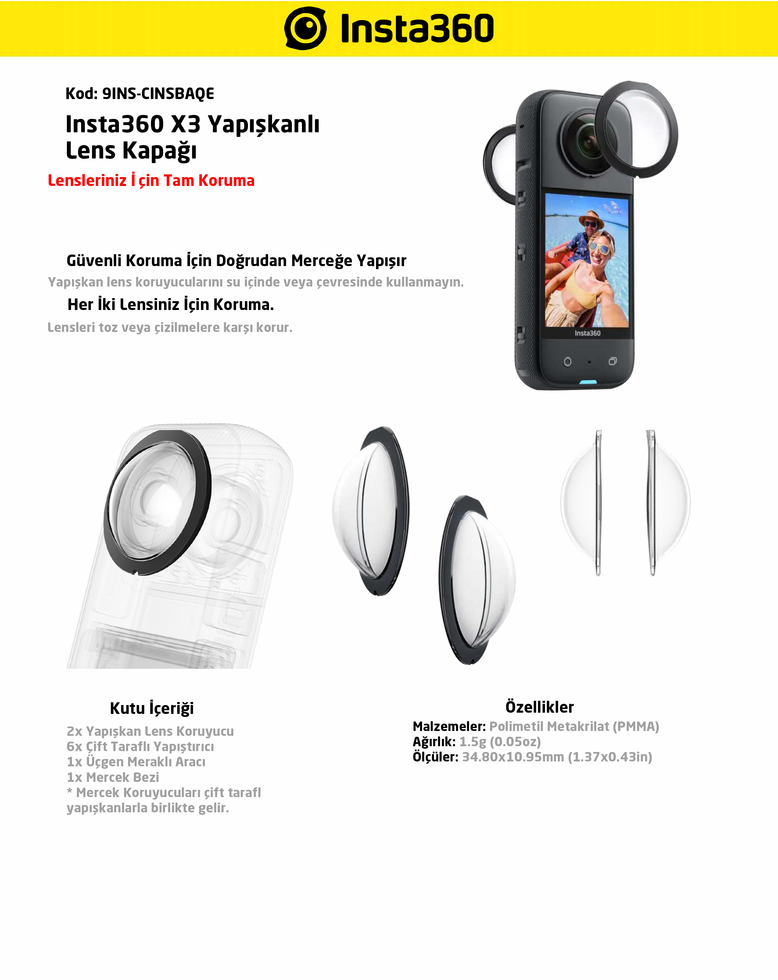 Insta360 X3 Yapışkan Lens Koruyucu